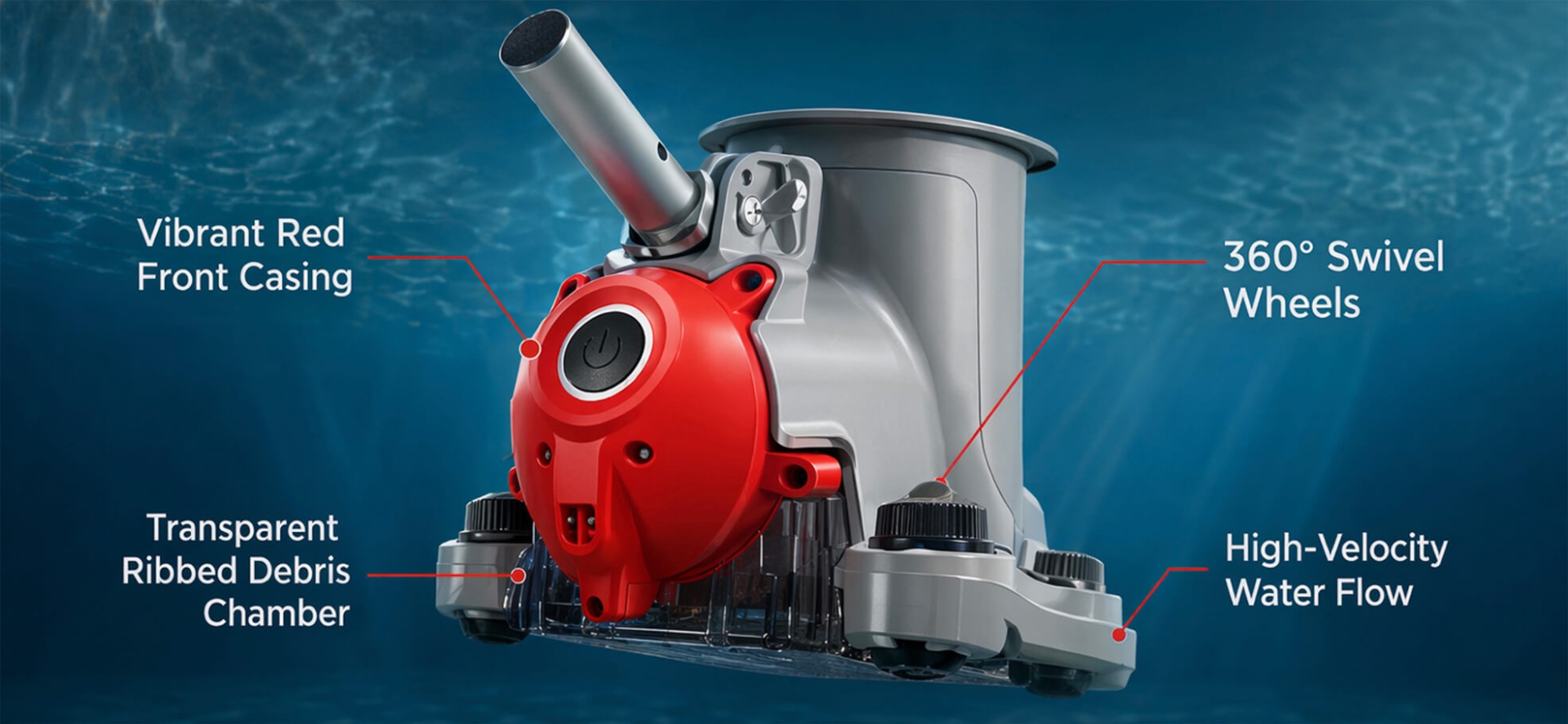 Kokido Voltera 120 swivel wheels, debris chamber and high-velocity water flow