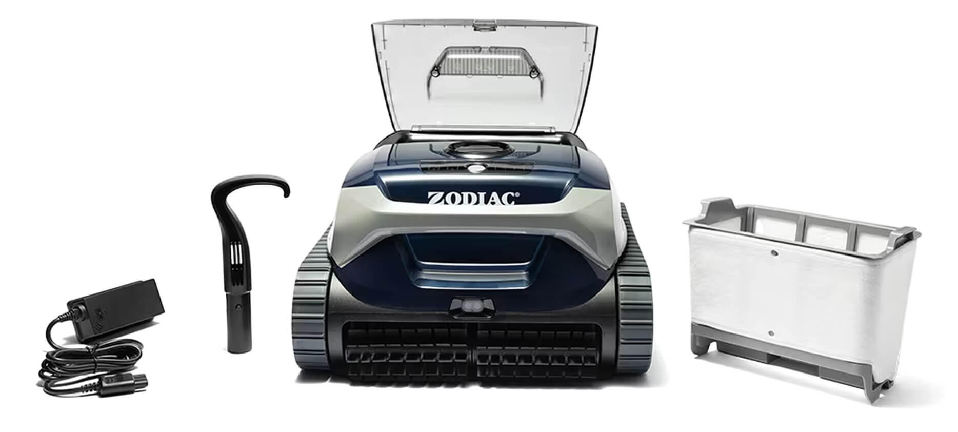 Zodiac FreeRider FR350 iQ pool cleaner with included filter canister, charger and retrieval hook
