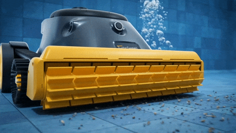 Davey TurboSweep cordless robotic pool cleaner moving underwater and climbing the pool wall