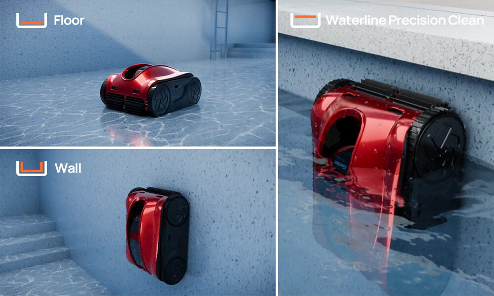 iGarden K Pro Series full coverage mode for floor wall and waterline cleaning
