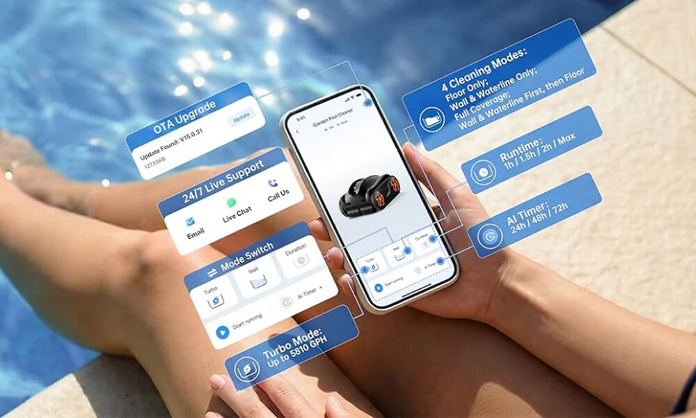 iGarden K80 smart app control with cleaning modes runtime AI timer and OTA updates