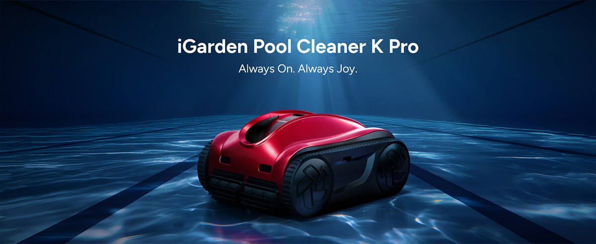 iGarden Pool Cleaner K Series cordless robotic pool cleaner underwater banner