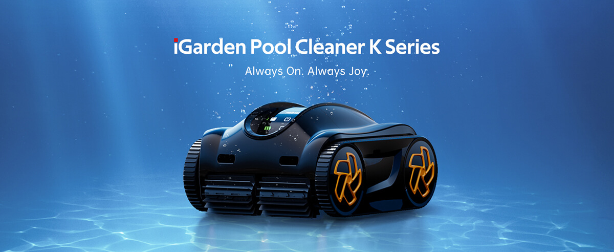 iGarden Pool Cleaner K Series cordless robotic pool cleaner underwater banner