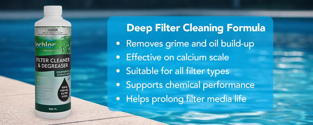 Deep-cleaning action for pool and spa filter media