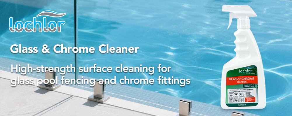 Glass and chrome surface cleaning around pool surrounds