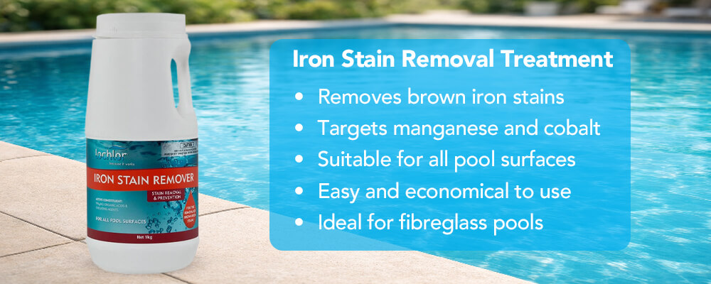 Targeted treatment for iron and metal staining in pools
