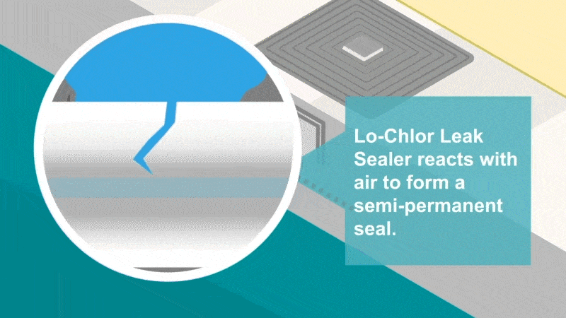Lo-Chlor Leak Sealer reacts with air to form a semi-permanent seal.