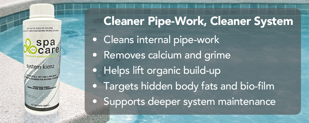 Internal spa system cleaning before draining and refilling