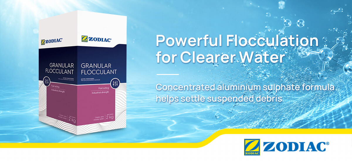 Zodiac Granular Flocculant industrial-strength treatment for heavily clouded pool water