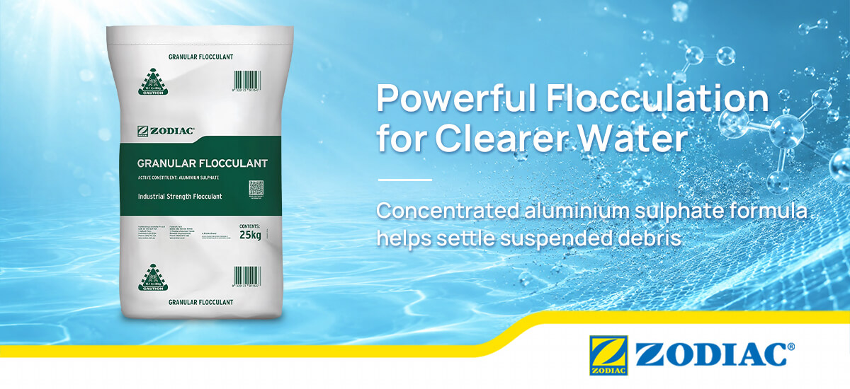 Zodiac Granular Flocculant industrial-strength treatment for heavily clouded pool water