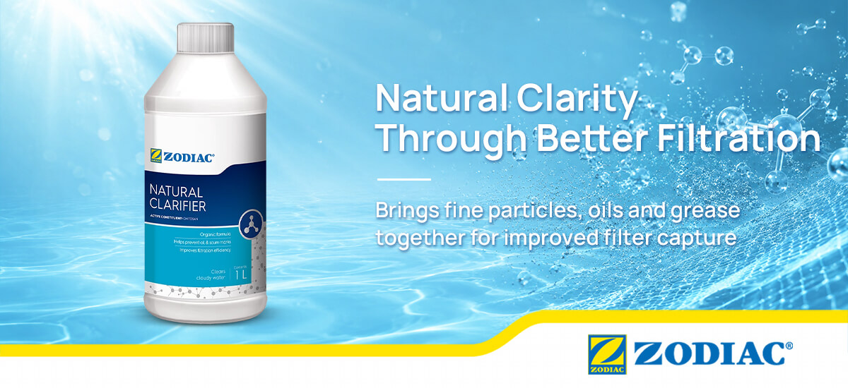 Zodiac Natural Clarifier for cloudy pool water, oils, scum marks and improved filtration efficiency