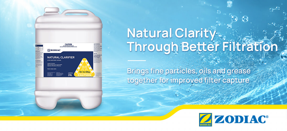 Zodiac Natural Clarifier for cloudy pool water, oils, scum marks and improved filtration efficiency