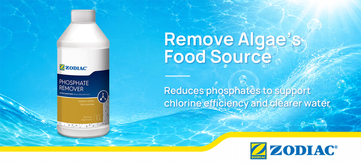 Zodiac Phosphate Remover for reducing algae food in swimming pools