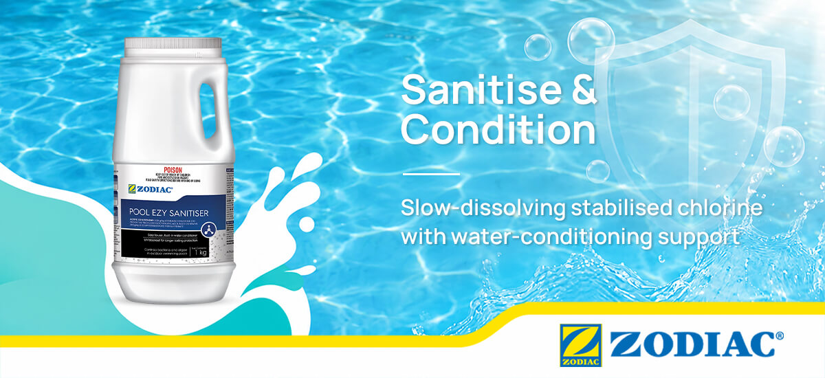 Zodiac Pool EZY Sanitiser with stabilised chlorine and water-conditioning support