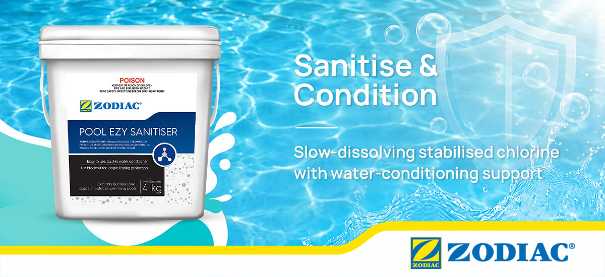 Zodiac Pool EZY Sanitiser with stabilised chlorine and water-conditioning support